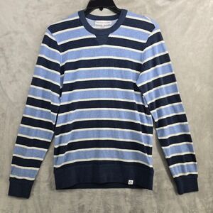 ORLEBAR BROWN Mens Medium Blue Stripe Terry Cloth Crewneck Sweater Sweatshirt